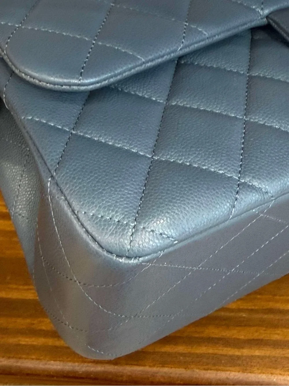 CHANEL Blue Quilted Caviar Double Flap Shoulder Bag with Gold Hardware